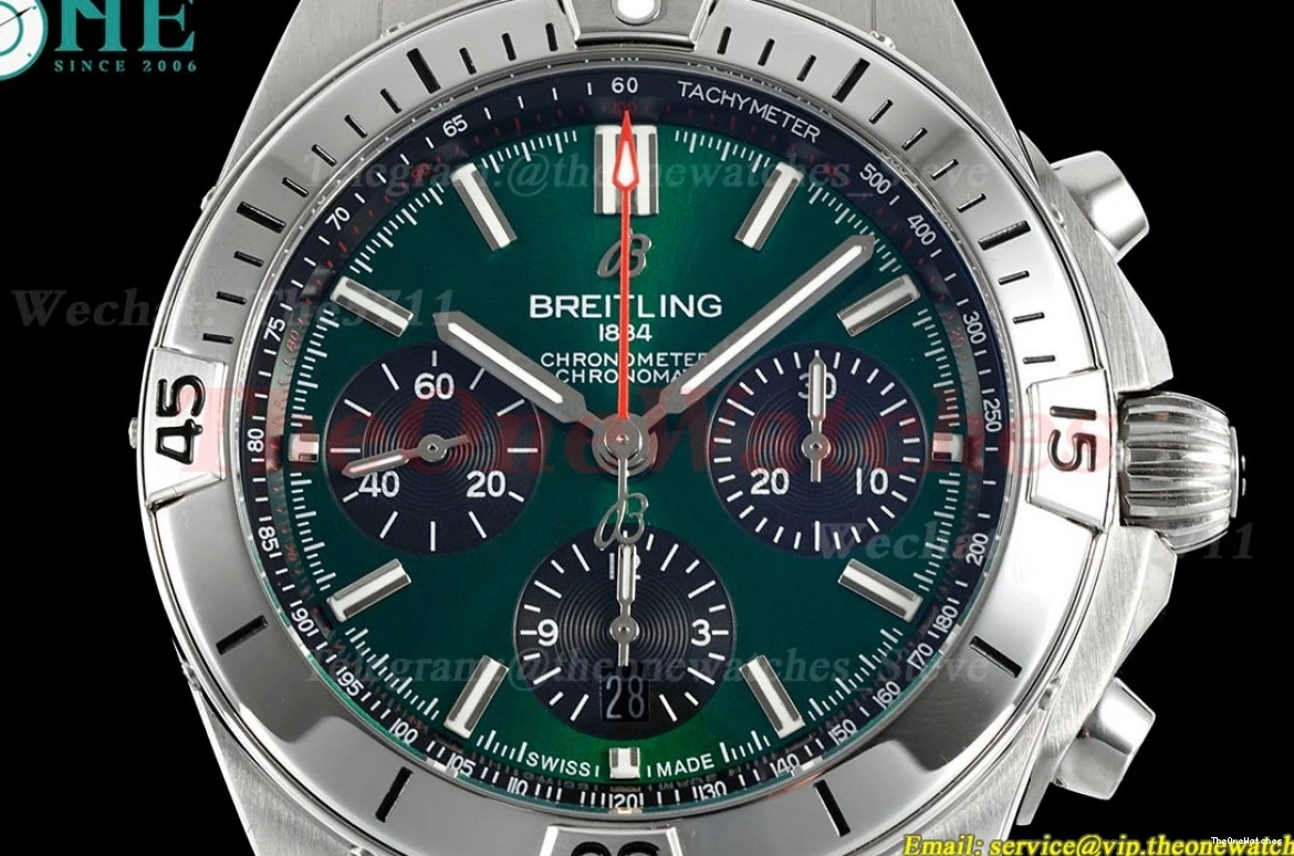 SS Stk 42MM SS Chronomat A7750 TF Green B01 0129